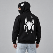 Black Balaclava Spider Back Print Fleece Hoodie