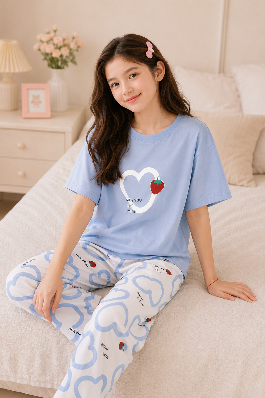 Strawberry Heart Girls Night Suit