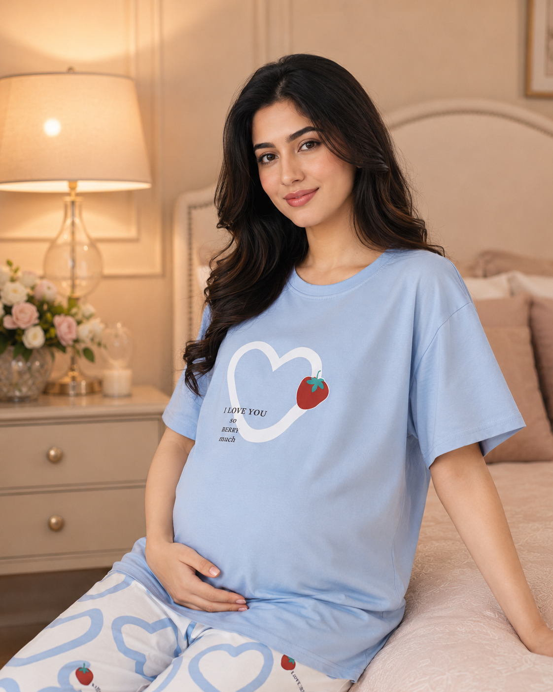 Strawberry Heart Maternity Cotton Night Suit – view 4