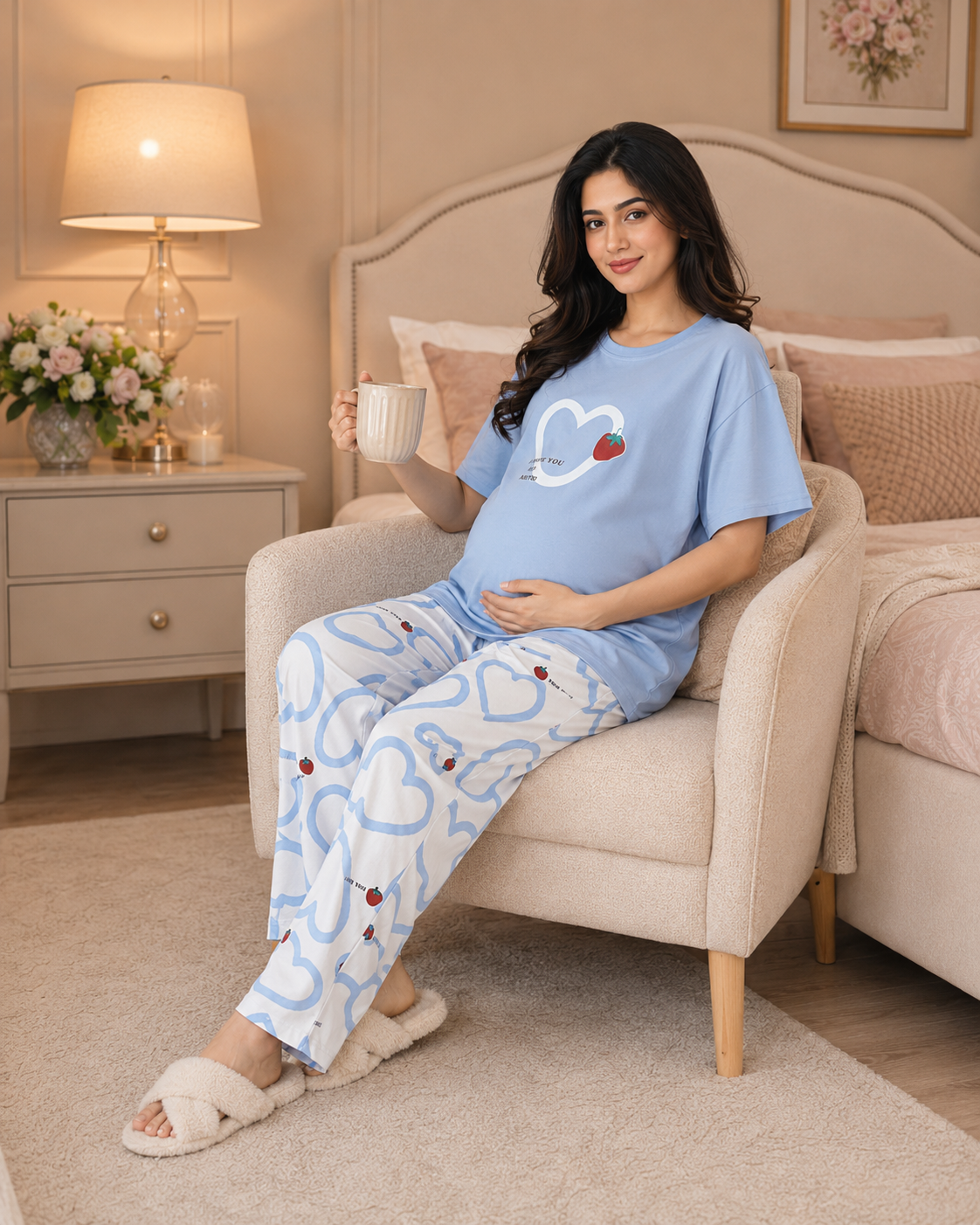 Strawberry Heart Maternity Cotton Night Suit – view 5
