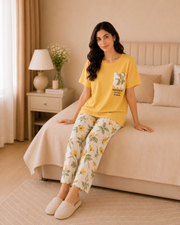 Yellow leaf with pocket Printed Night Suit – view 5