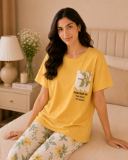 Yellow leaf with pocket Printed Night Suit – view 2