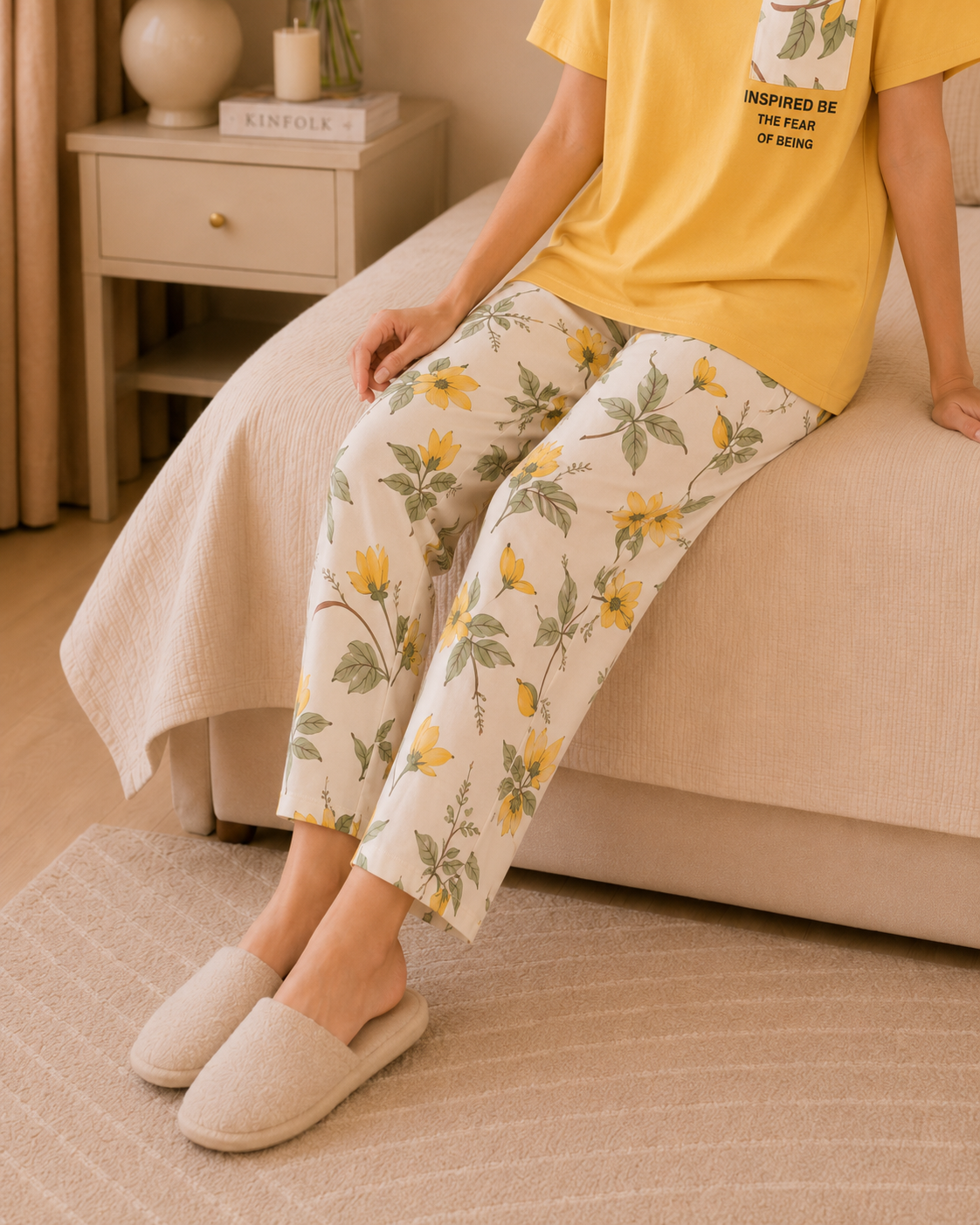 Yellow leaf with pocket Printed Night Suit – view 3