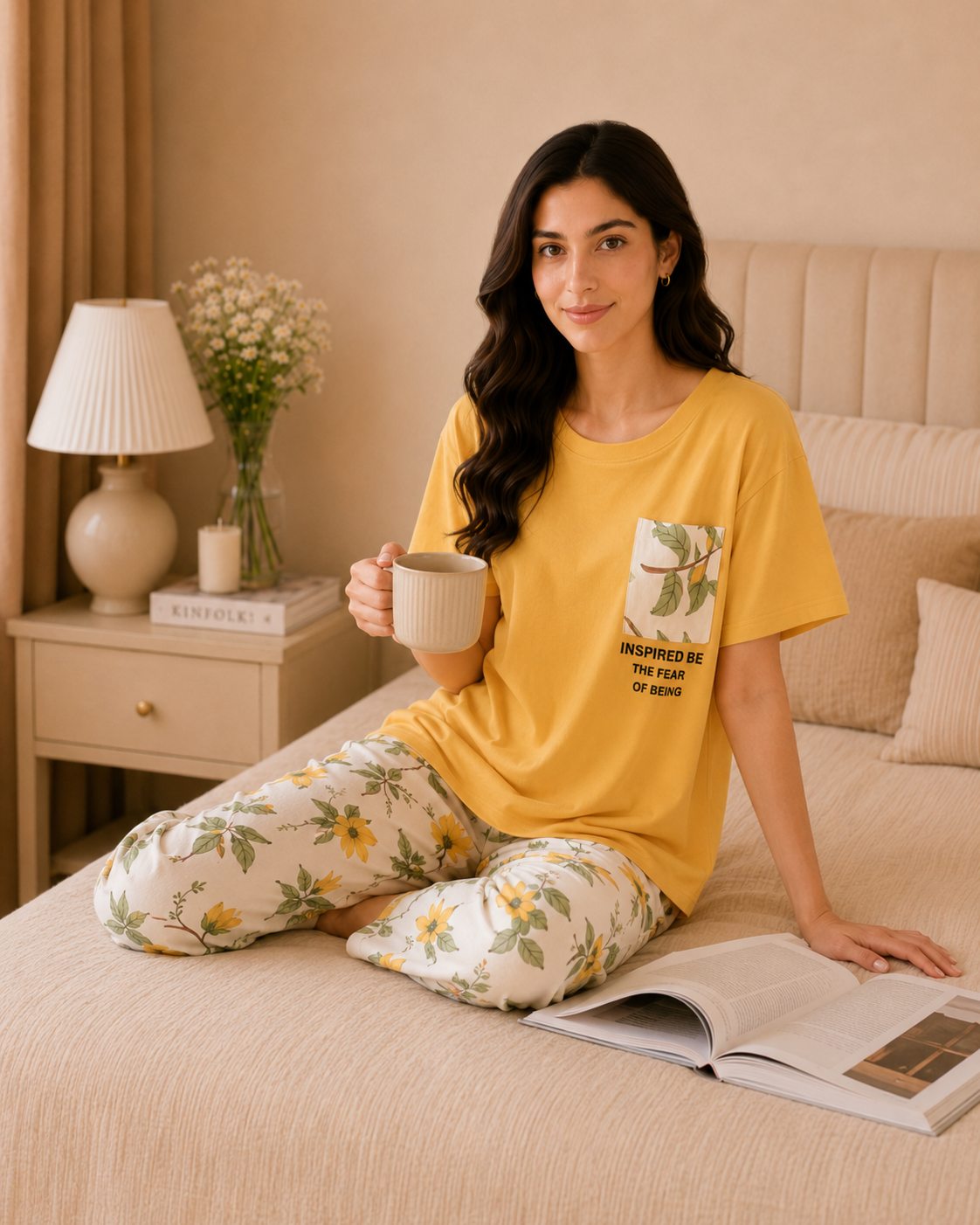 Yellow leaf with pocket Printed Night Suit – view 4