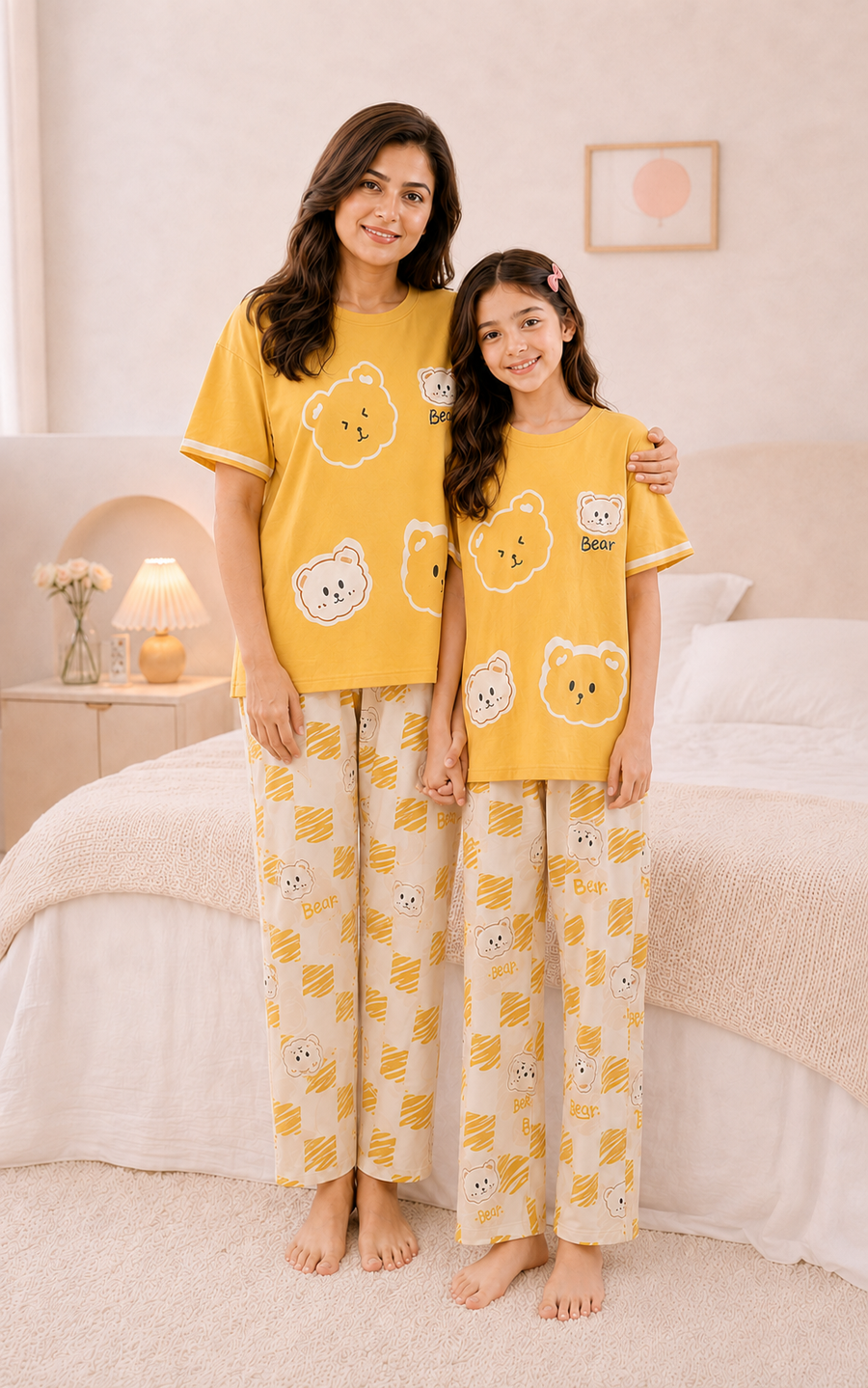 Yellow Panda Mom & Daughter Night Suit
