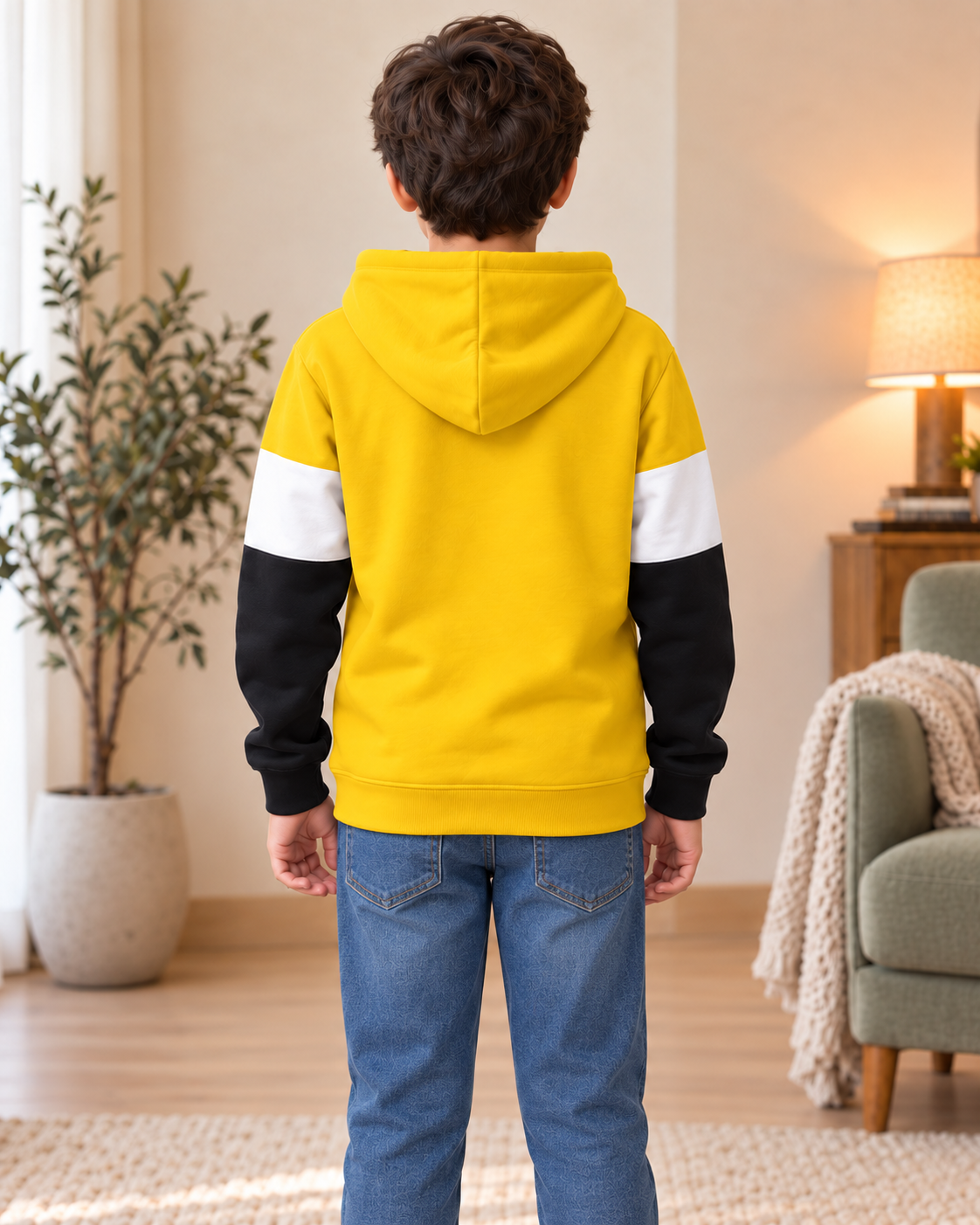 Kids Yellow, White & Black Color-Block Hoodie