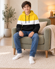Kids Yellow, White & Black Color-Block Hoodie