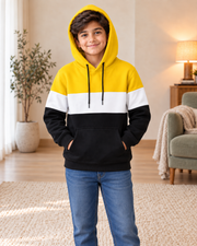 Kids Yellow, White & Black Color-Block Hoodie