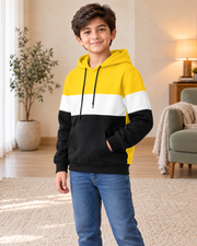 Kids Yellow, White & Black Color-Block Hoodie