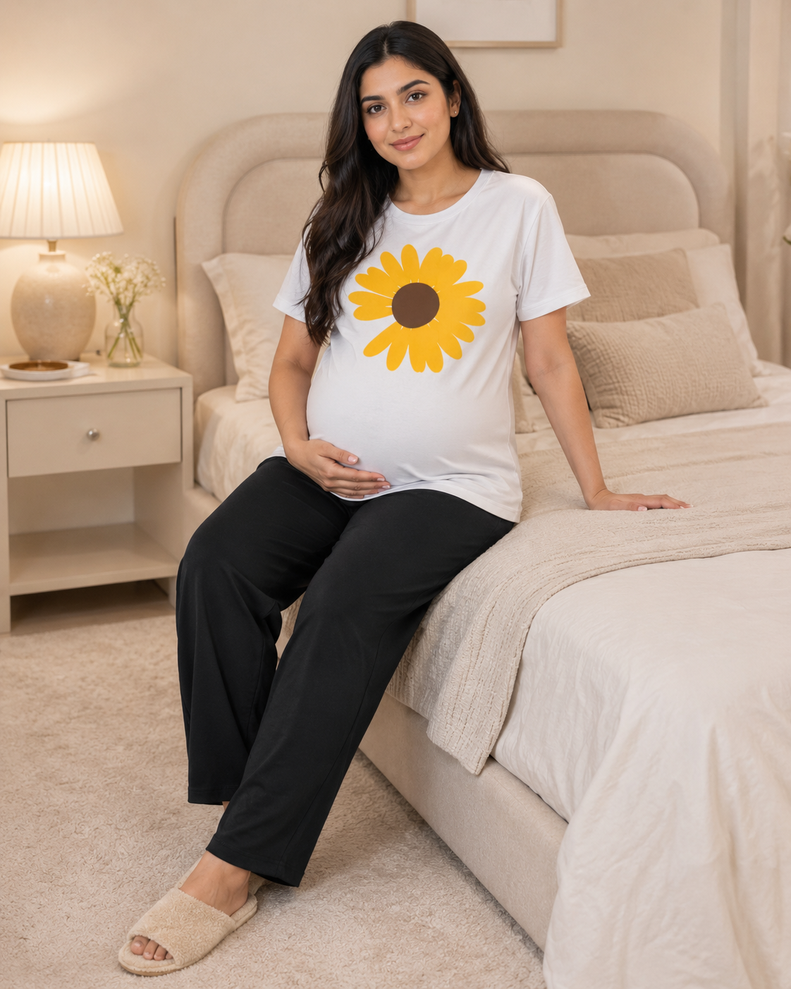 Yellow Sunflower Maternity Night Suit